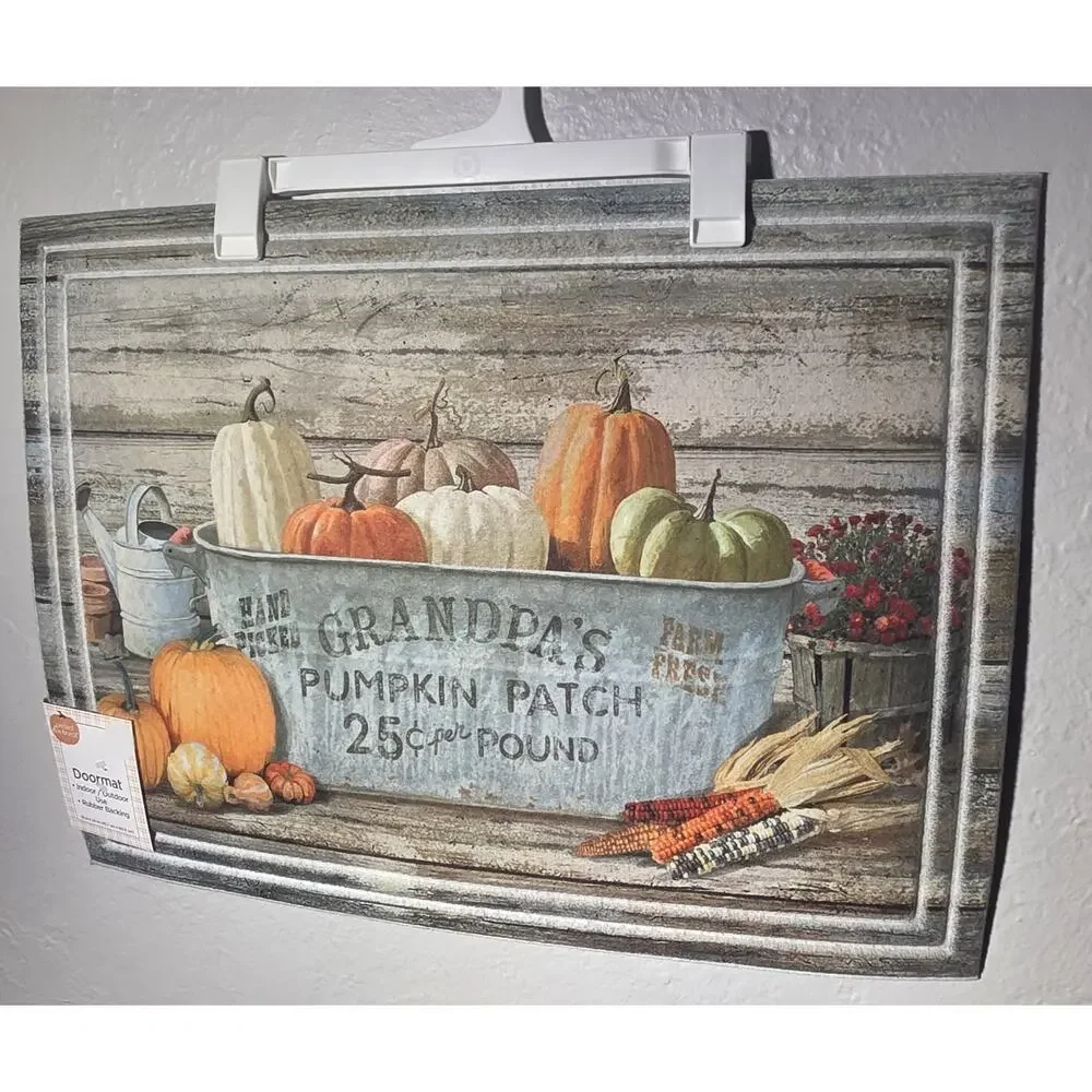 Grandpa's Pumpkins Patch Doormat Indoor Outdoor Rubber Backing 18 x 24
